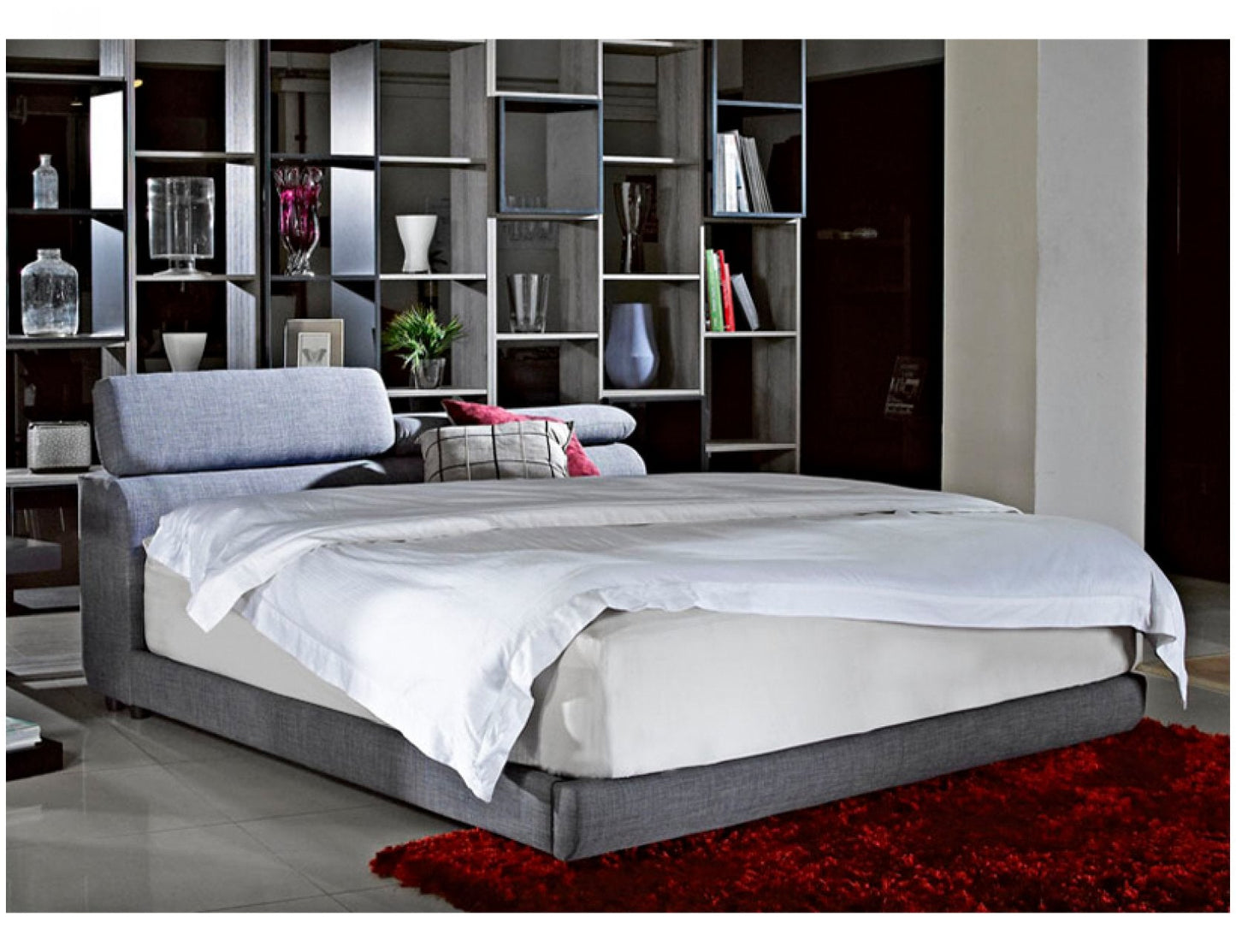 Cadre de lit APOLLO en tissu avec rangement et tête de lit réglable