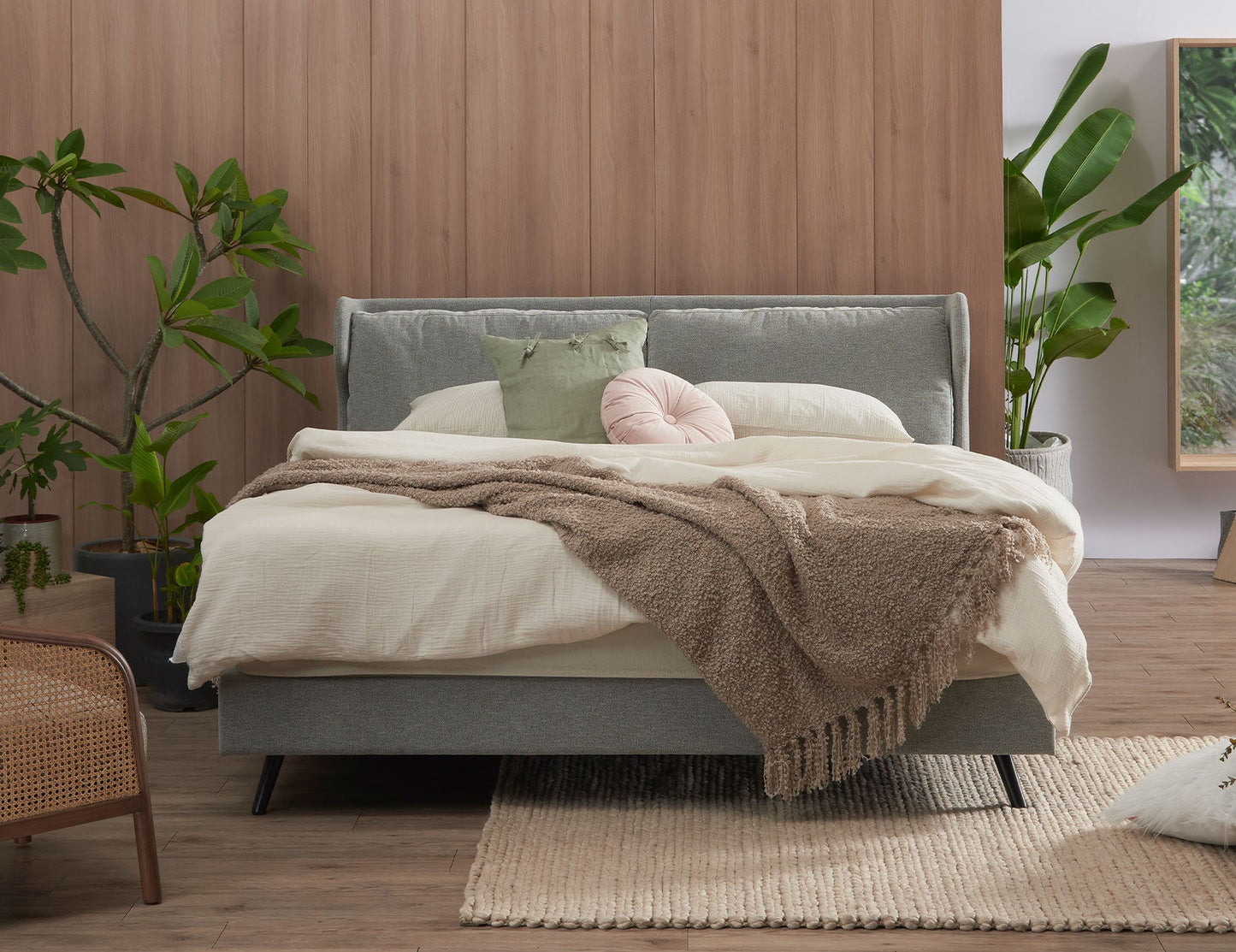 Cadre de lit en tissu WING avec housse de tête de lit amovible