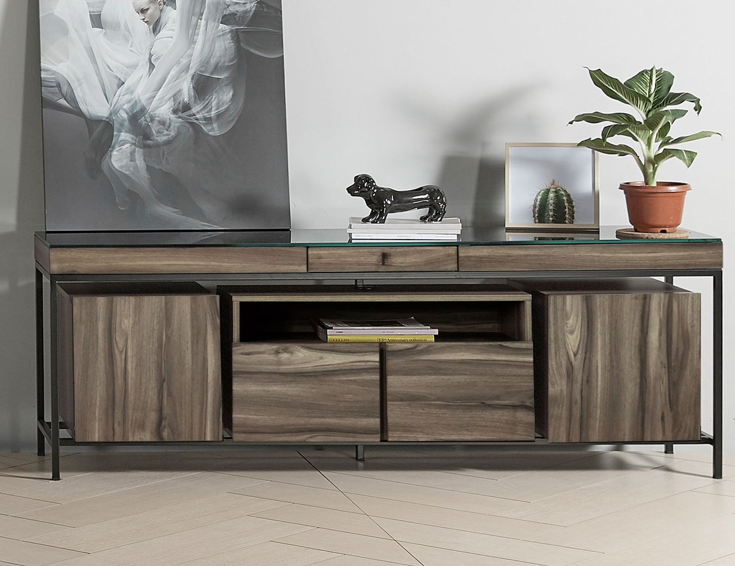 Console TV avec plateau en verre TETRA