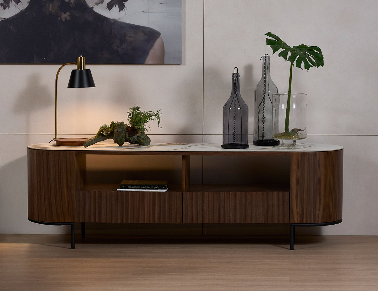 Console TV FLUTO avec plateau en pierre frittée