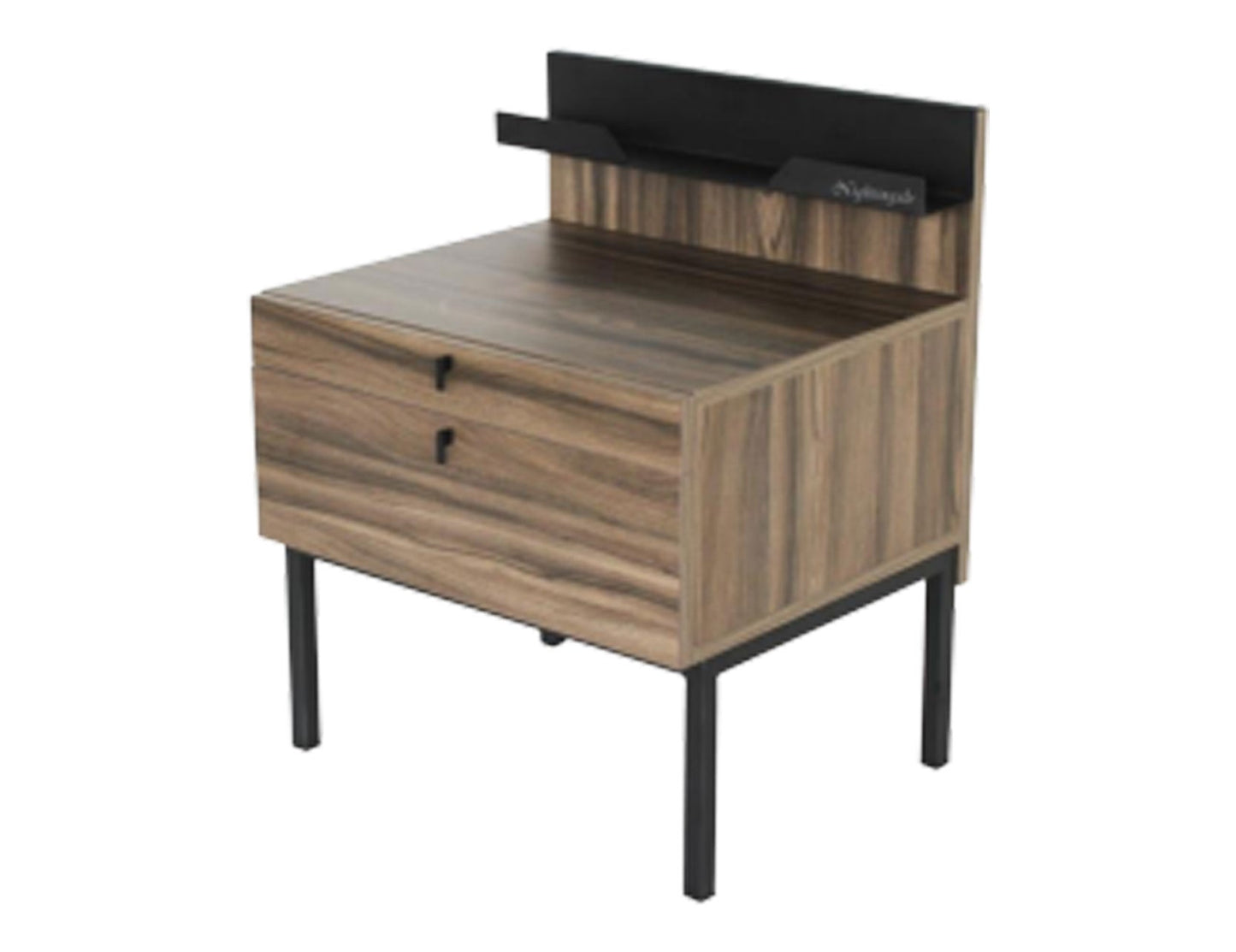 Table de chevet NERO en noyer avec plateau en acier