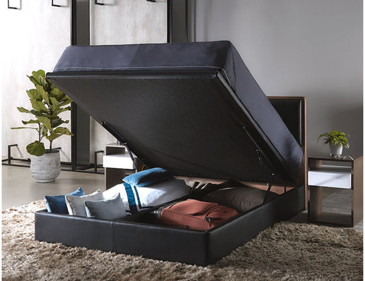 Cadre de lit TRINITY en cuir avec rangement et sommier relevable