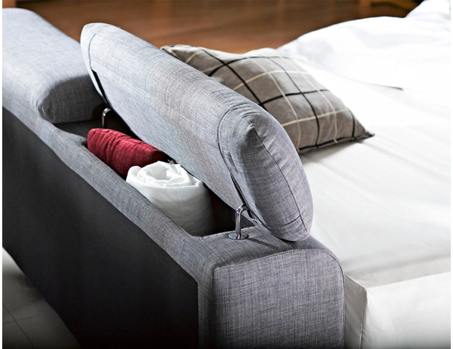 Cadre de lit APOLLO en tissu avec rangement et tête de lit réglable