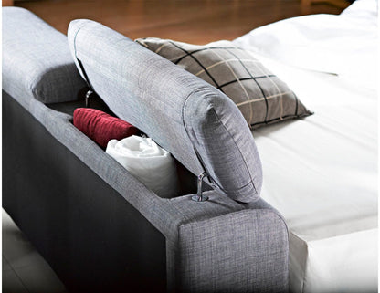 Cadre de lit APOLLO en tissu avec rangement et tête de lit réglable