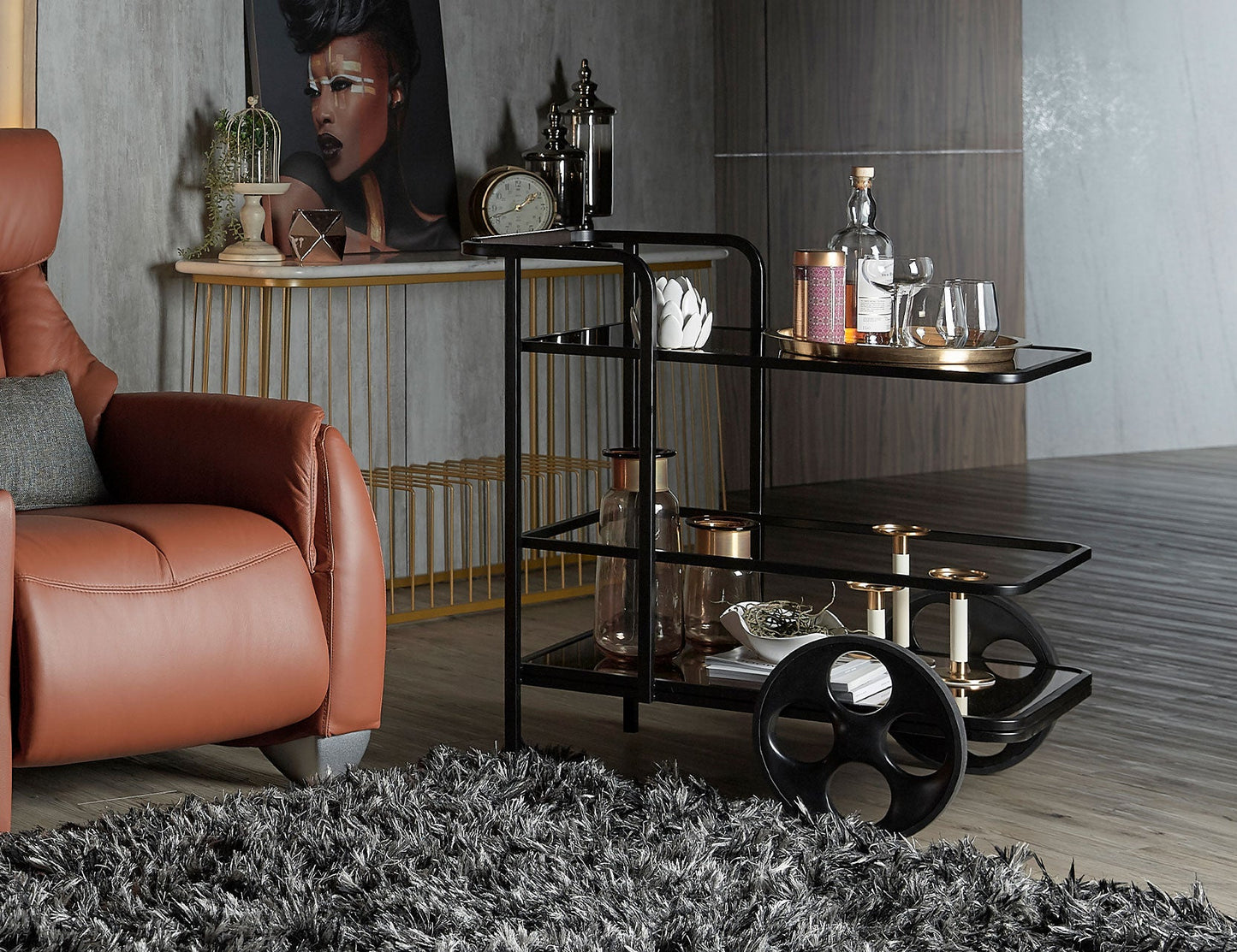 Chariot à thé miroir en bronze ASSAM