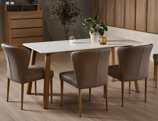 Table à manger BELA en quartz avec accents de marbre