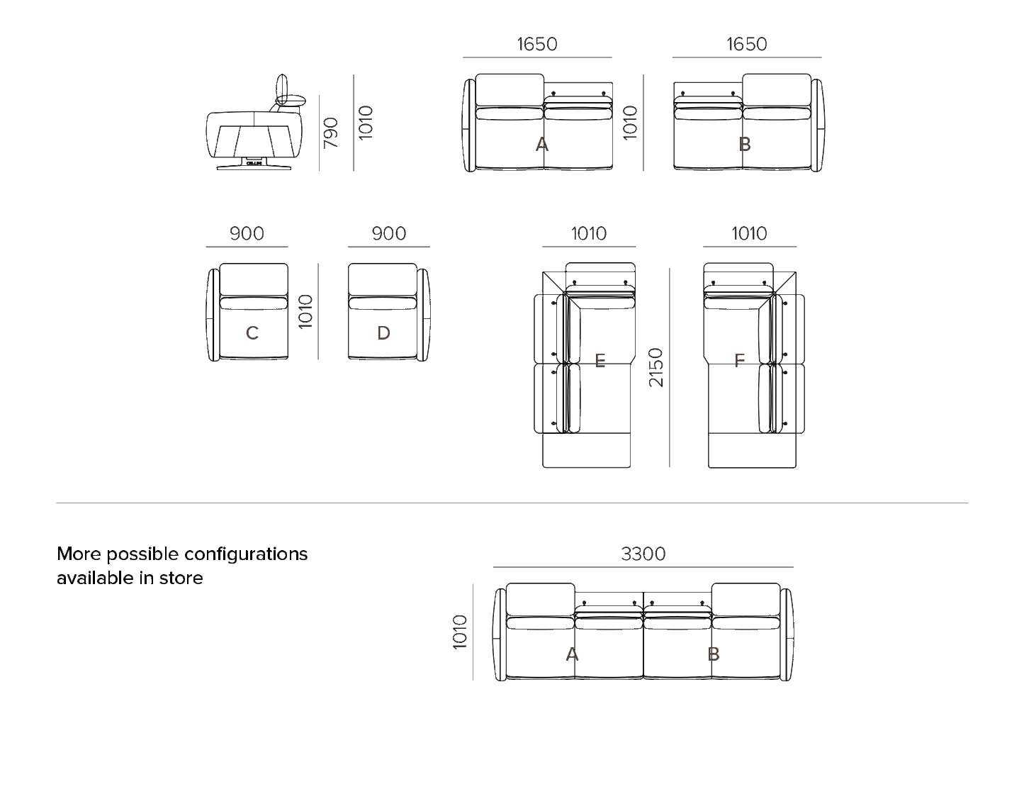 Canapé modulaire en cuir HIRO avec appui-tête réglable