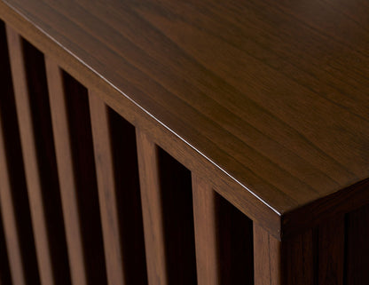 Table basse en bois cannelé LOUVRE avec tiroir de rangement