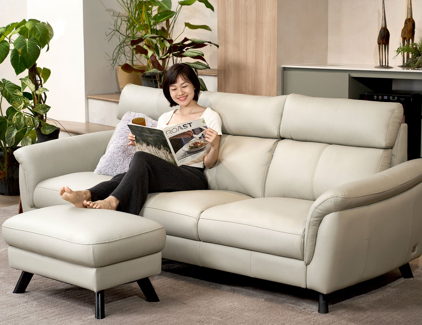 Canapé modulaire BORGES en cuir de luxe avec dossier et appui-tête en peluche