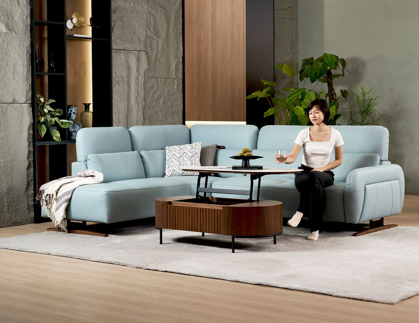 Canapé modulaire en cuir HIRO avec appui-tête réglable