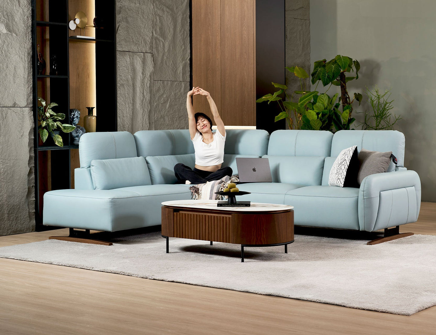 Canapé modulaire en cuir HIRO avec appui-tête réglable