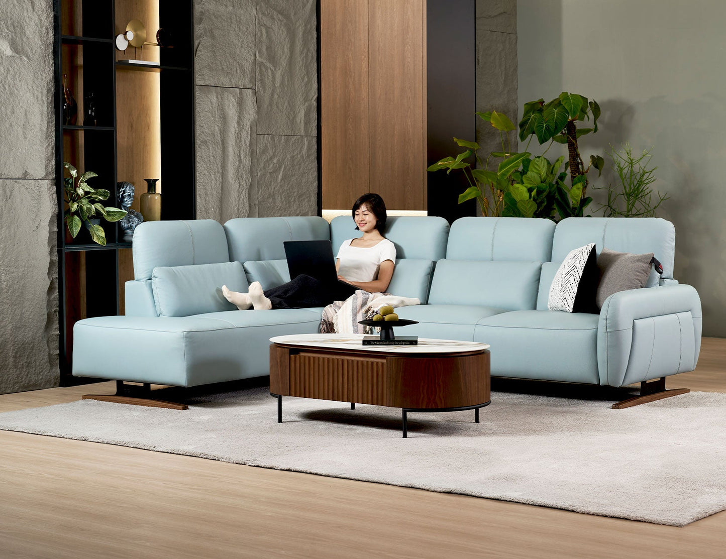 Canapé modulaire en cuir HIRO avec appui-tête réglable